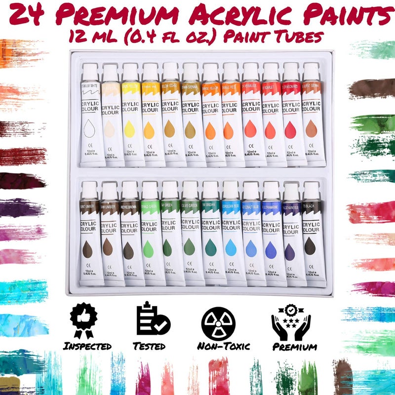 J MARK 48pc Deluxe Painting Kits for Adults - Includes Adjustable Wood Easel, Thick Canvases, Acrylic Paints, Brushes Set,Wooden and Plastic Palettes, 2 Painting Knives, 3 Sponges, Color Mixing Wheel - Image 4